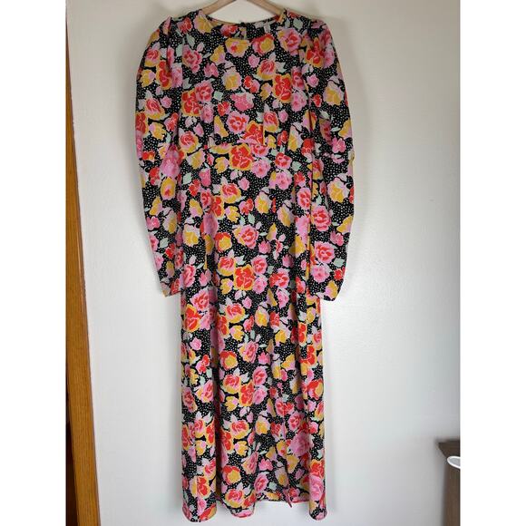 Topshop Floral Long sleeve open back dress Slit front Empire Waist Size US 6 - Picture 4 of 11